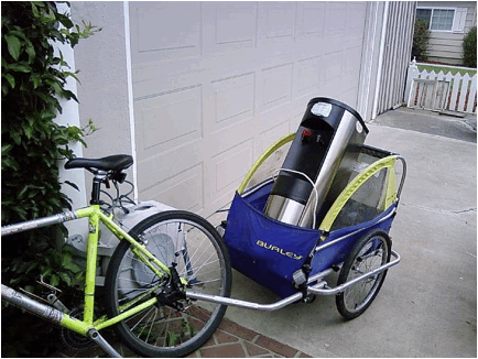 Trailering a water cooler and filled 5 gallon water jug.