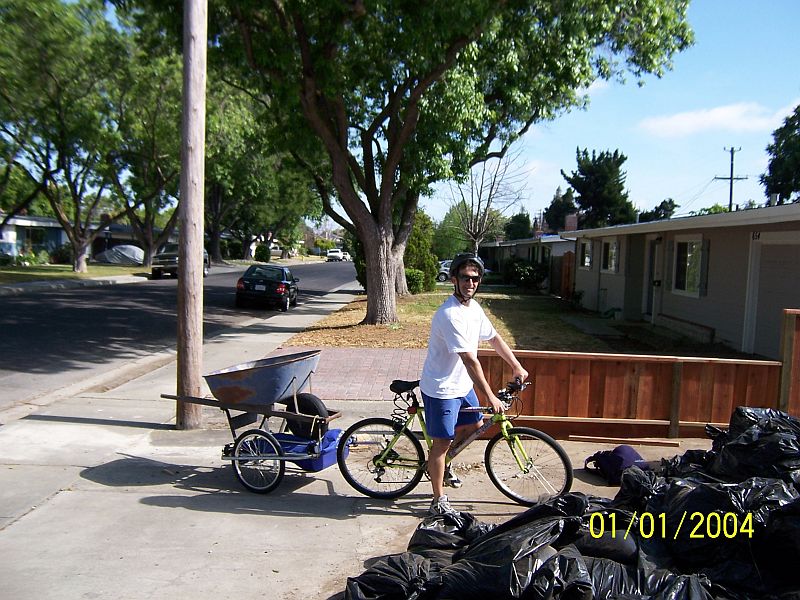 Dropping off a wheelbarrow by bike